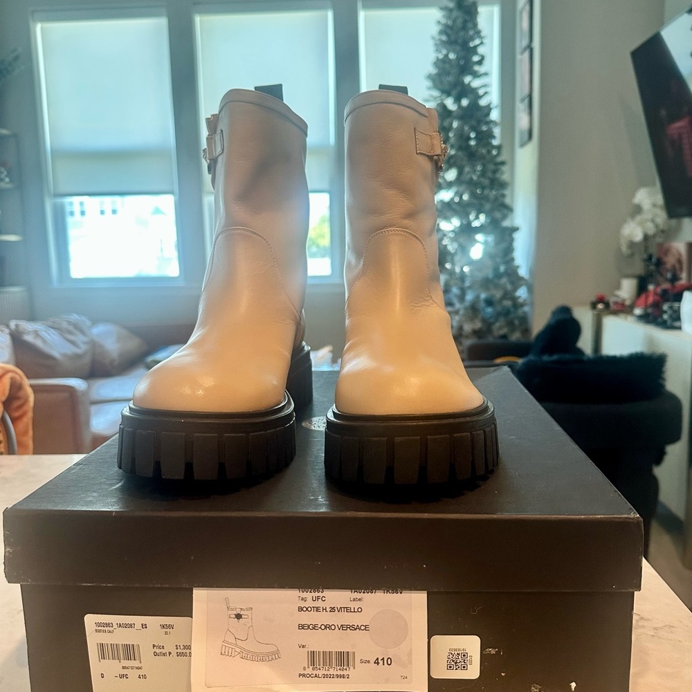 Versace Cream Biker Boots